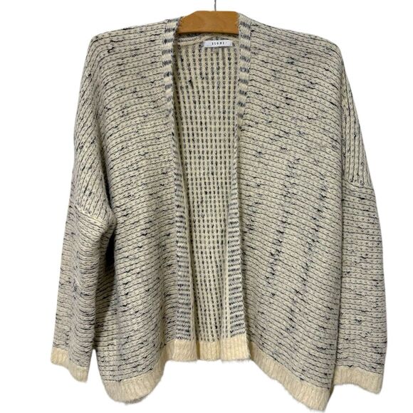 Sioni | Cardigan Sweater Open Front Long Sleeve Stripes Ivory - Size Medium - Picture 1 of 9